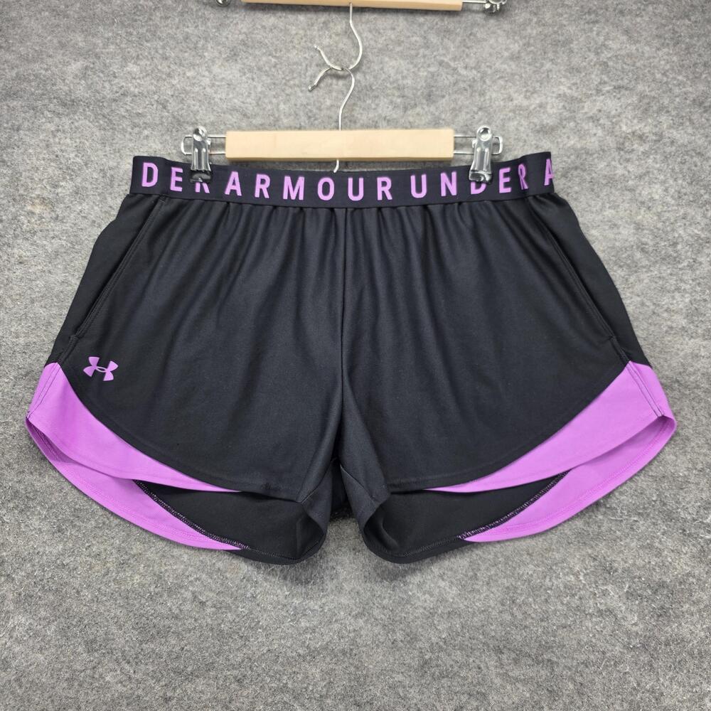 Under Armour Shorts Womens XL Black 3 In Lined Running Athletic Pockets HeatGear